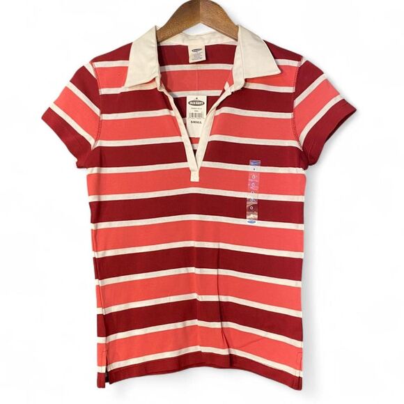 y2k Old Navy red & pink low cut polo baby tee - Picture 1 of 4